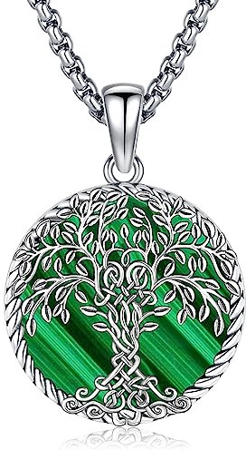 Eusense Baum des Lebens Halsketten für Frauen, 925 Sterling Silber Baum des Lebens Anhänger mit Malachit Schmuck Geschenke für Frauen Mädchen