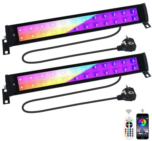 BOSITE RGB+UV Foco LED Exterior, 2 Piezas 50W Foco LED RGB, Luz Ultravioleta LED, Luz LED RGB de Pared con Temporizador y Memoria, Multicolor Proyector para Jardín Fiestas Terraza Navidad Halloween