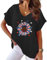 KCatsy Women Heart Sunflower Fourth of July Patriotic USA American USA Flag Red White Blue Independence Day Graphic Tee Cotton Linen Loose Top Short Sleeve T-Shirt Blouse 5XL 22 F FlagFlower Black