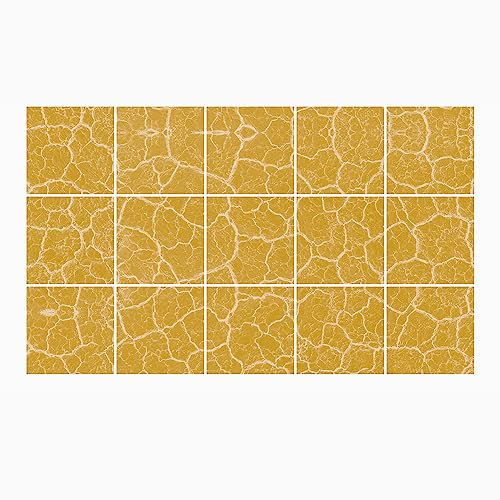 Ulticool Dekoration Aufkleber Fliesen - Gelb Ockergelb Granit Terrazzo Zubehör - 15x15 cm - 15 Stück Selbstklebende Fliesenaufkleber - Wand Badezimmer - Küchenwand - WC - Sticker Abwaschbar