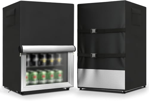 Outdoor Waterproof Refrigerator Covers for Outside Fridge,20Wx20Dx33H | Heavy Duty 600D,Waterproof,Front Can Be Rolled-Up with Zippers For Patio Upright Freezer,Stand Up Fridge,Refrigerator,Black