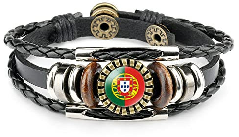 Geflochtene Armbänder Mit Portugal-Flagge – Modischer Armreif Mit Flaggenmotiv,Nationalflagge,Charm-Lederarmband Für Männer Und Frauen,Mehrschichtiges Webarmband,Nationalflaggen-Armband,Flagge,18,