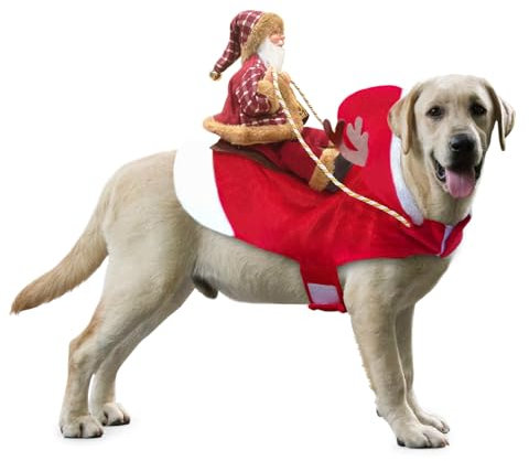 Idepet Hundekostüm Weihnachten, Hund Weihnachten Kostüm mit Santa Claus Reiten auf Haustier Katze Hundepullover Weihnachten