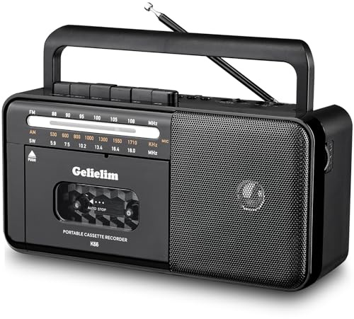 Gelielim Cassette Tape Player Bluetooth Boombox, Cassette Player AM/FM/SW Radio Stereo, Tape Player/Recorder with 8W Speaker and Earphone Jack, USB/TF Card Player, AC Powered or Battery Operated