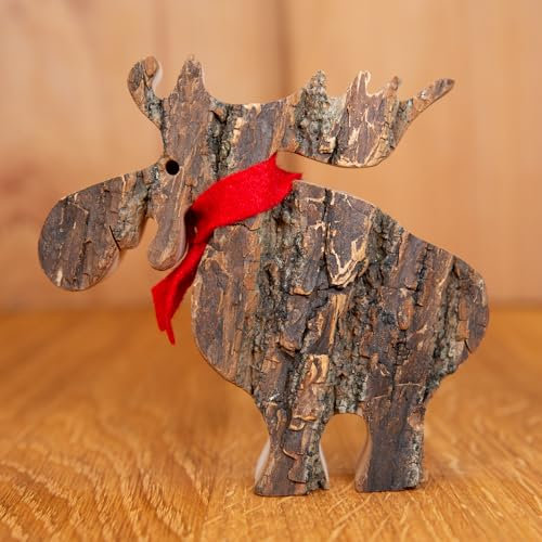 Staboos Rindenelch mit Schal 110 mm Figuren - Elch aus Nachhaltigem Europäischen Holz - Einzigartige Deko in Geschenkverpackung - Süße Holzelch