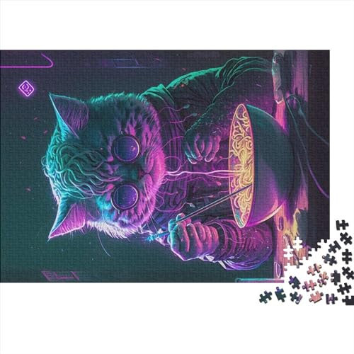 Pat Cat isst Ramen-Puzzles für Erwachsene, 1000-teiliges Puzzle für Kinder, Holzpuzzle für Erwachsene, Lernspiele (Größe 75x50 cm)
