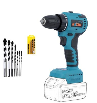 KATSU FIT-BAT 21V Brushless Cordless Drill Driver with Drill Bits, 10mm Keyless Chuck, 2 Gear Speed and LED Light, Ideal for Home DIY Tasks, No Battery and Charger 102363X