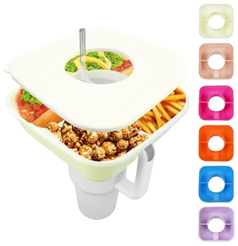 Good Haus Snack Bowl for Stanley Cup 40 oz Tumbler Snack Tray Reusable Snack Tray Snack Holder with Lid Snack Ring Bowl Snack Tray Silicone Snack Holder for Stanley Cup Accessories (Cream)