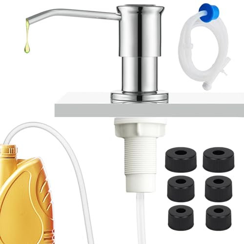 Stainless Steel Soap Dispenser for Kitchen Sink, 360° Rotation Recessed with 1 m Silicone Extension Hose, Countertop Built-in Sink Soap Dispenser Pump Head for Kitchen and Bathroom