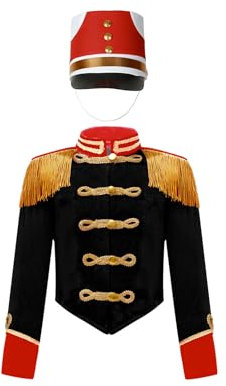 Agoky Jungen Nußknacker Prinz Jacke und Hut Kinder Zirkusdirektor Cosplay Kostüm Weihnachten Fasching Karneval Outfits Schwarz C 146-152