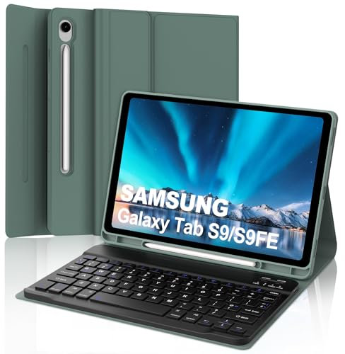 Keyboard Case for Samsung Galaxy Tab S10 FE/S9 FE 10.9 inch, Detachable Wireless Bluetooth Keyboard with Stand Cover for Samsung Galaxy Tab S10 FE 10.9 2025/S9 FE 10.9 2023/S9 11 2023, Dark Green