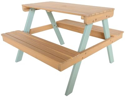 Alice's Garden sweeek - Table de Pique-Nique. Salon de Jardin Enfant Bois d'acacia + 2 Places Couleur Teck Clair et Vert de Gris