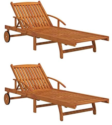 Gecheer 2 STK. Sonnenliege mit Rädern Gartenliege Relaxliege Gartenmöbel Liege Liegestuhl Strandliege Freizeitliege Rollliege Massivholz Akazie