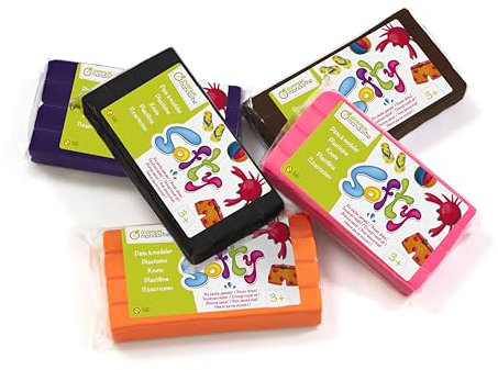 AVENUE MANDARINE SO0870005K02C - Un Lot de 5 pains de Pâte à Modeler enfant Softy - 500 g - Modelage pour enfants - 5 couleurs complémentaires Rose, Orange, Violet, Marron, Noir - Pâte très souple