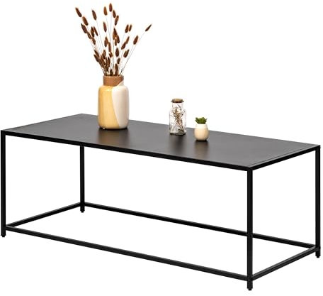 eluno Couchtisch, Wohnzimmertisch, Beistelltisch im modernen Industrie-Design - für viele Wohnbereiche geeignet, Pflegeleichte und Kratzfeste Oberfläche, aus schwarzem Metall 110 x 41 x 35 cm