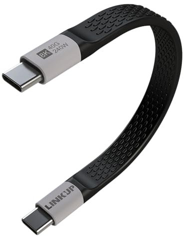 LINKUP - Cable USB 4.0 240W 40Gbps Tipo-C Thunderbolt 4 [13cm] 8K@60Hz Carga y datos rápidas Flexible Portátil Powerbank Compatible con iPhone 15/16 Pro/Max, MacBook Pro/Air, iPad Pro, Galaxy S23