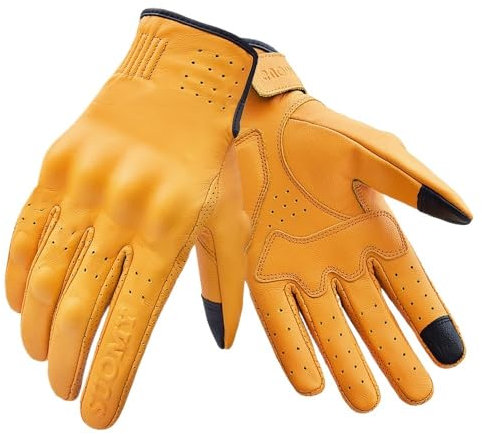Guantes Moto Hombre Guantes de cuero auténtico for motocicleta, guantes de Motocross amarillos Vintage, guantes de motociclista de piel de cabra con pantalla táctil transpirables Guantes Moto ( Color