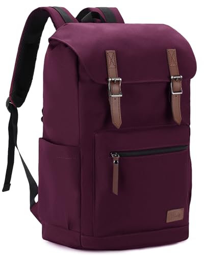 VASCHY Backpack Womens, Water Resistant High School Laptop Backpack Travel Carry-on Vintage Rucksack Anti-theft Casual Daypack for Work Business Hiking Burgundy