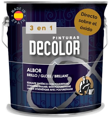 PINTURAS DECOLOR- Esmalte Antioxidante Brillo Directo Sobre Óxido, Sin imprimación. ALBOR 3en1.(VERDE TROPICAL) 4 lt - Variedad Colores