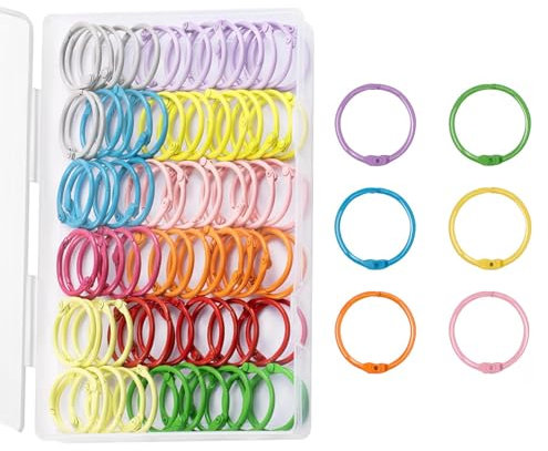 Metallic Loose Leaf Binder Rings,Clip Rings,Flash Card Rings for Index Cards,Key Rings with 1 Clear Organizer Box,Notebook and Crafts for School, Home,Office(1.2 Inch)