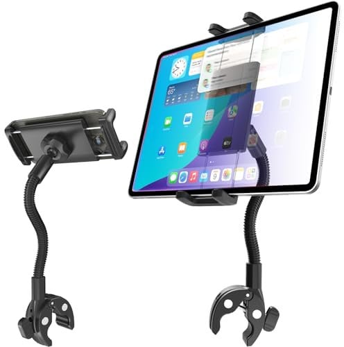 Wukanleng Gooseneck Treadmill Spin Bike Tablet Mount, Adjustable Exercise Bike Tablet Holder, Microphone Stand Tablet Holder Compatible with iPad Pro 12.9, Air, Mini, Galaxy Tabs, iPhone(4.7-13”)