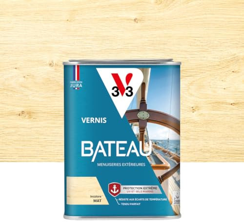 V33 Vernis bois extérieur Incolore mat - Vernis bateau - Protection extrême UV et sels marins - Résistance aux écarts de températures - Ecolabel - 1L