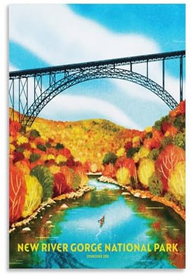 YQCQCS River Gorge National Park Vintage Reiseposter Kanufahrt Brücke Leinwand Kunst Poster Bild Wanddekoration Malerei Poster Dekorative Poster