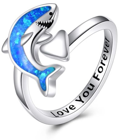 DAYLINLOVE Haie Ring 925 Sterling Silber Eiweiß Haifisch Ring Haie Schmuck Ozean Geschenk für Frauen Mädchen Mädchen Hai Liebhaber