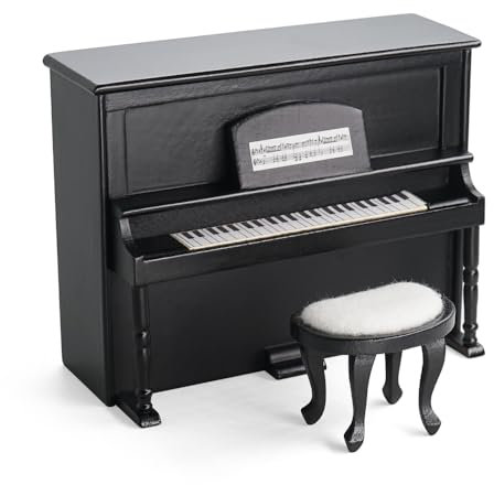 Odoria Puppenhaus Klavier Tastatur Miniatur: 1/12 Maßstab Digitalpiano Schwarz Keyboard mit Klavierbank - Mini Musikinstrument Modell Holz Möbel Vintage Antik Wohnzimmer