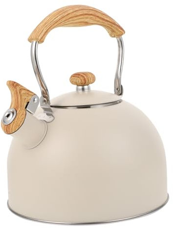 Milisten Stove Top Kettle for Gas Hob 2.5l Whistling Kettle Cream Whistle Pot Stainless Steel Wood Handle Practical Sounding Kettle for Kitchen
