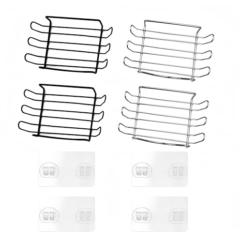 ONEBO 4 Jabonera De Acero Inoxidable,Estanteria Ducha No Hay Necesidad Taladro, Jabonera Pared,Porta Esponja Cocina Fregadero,para Ducha,Lavadero Y Cocina(Negro y Plata, 13.5 * 8.6cm)