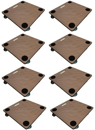 Mega Deal 8X Profi Transportroller mit 4 Rollen | HxBxT 11,5x50x50 cm | Traglast 150kg | Sperrholzplatte | Braun | Möbelroller Rollbrett Transporthilfe Rollwagen Roller