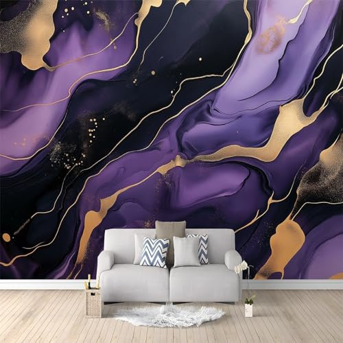 Fototapete 350 x 256 cm, Lila Schwarz Design Wandtapete, Vliestapete Bild Dekoration Wand-Dekor Abstrakte Marmoradern Motiv-Tapete Panorama Poster Tapete Wandbild