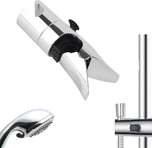 Duschkopfhalterung ohne Bohren, Handbrause Halterung für Duschstangen 18-25 mm Außen Durchmesser, 360° Verstellbar Brausehalter (Silber)