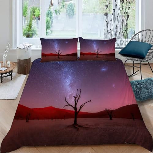 NYSMGS Bettwäsche 135x200 Mädchen Jungen Nachtansicht 3D Druck Mikrofaser Bettbezug Natürliche Landschaft Zimmer Dekor Bettwäsche-Sets 3Teilig mit Reißverschluss und 2 Kissenbezüge 80x80 Lila Schwarz