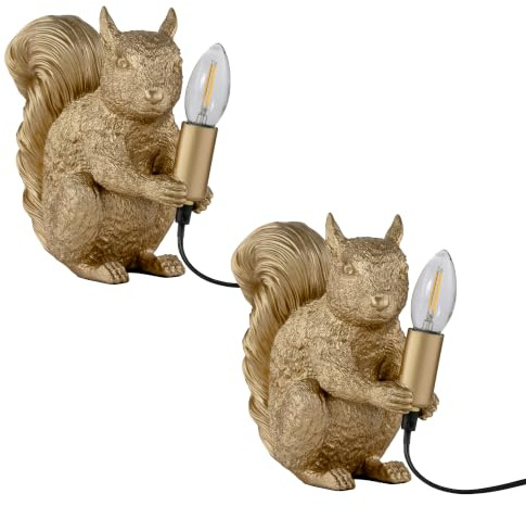 firstchoicelighting Set of 2 Squirrel - Gold Squirrel Table Lamps