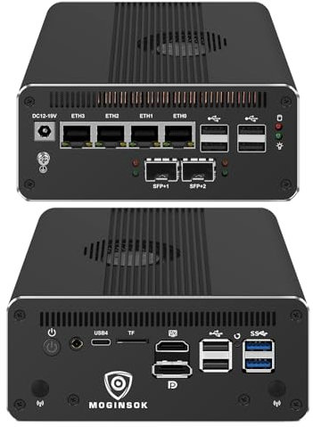 MOGINSOK MGNAS14 Micro Firewall Appliance 10Gbe Router con Intel 14th Gen Core Ultra 7 155H, AI MINI PC con 2x10Gbe SFP+ 2xDDR5 RAM M.2 PCIe 4.0 SSD USB4 Supporto Pfsense|OPNsense|Openwrt|Windows