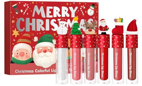 Weihnachten Hydrating Lipgloss Set, 5 Farben 3D Moisturizing Lippenöl - Feuchtigkeitsspendender Pflegender Lipgloss - Lip Oil für Mädchen Lippenpflege Trockene Lippen, Lippencrem