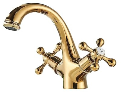 Waschtischarmatur mit zwei Griffen Zweigriff-Waschtischarmatur aus antikem Messing for Aufsatzwaschbecken, Warm- und Kaltwasser-Mischbatterie(Golden)