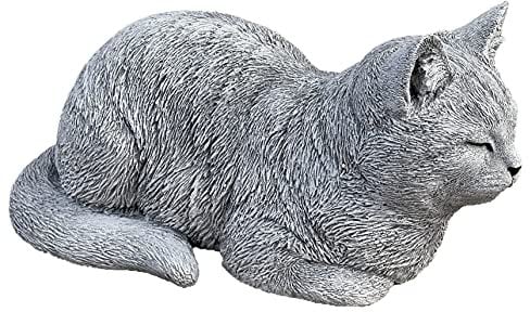 Statua Scultura Grande Gatto felino Sognare, Lunghezza ca. 36 cm, Fatto a Mano, Resistente al Gelo