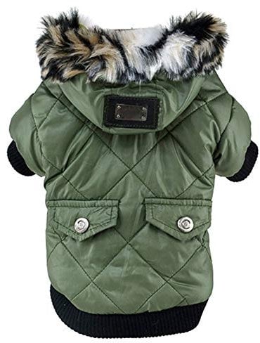 Balai Small Dog Faux Hoodie Thick Jacket Pet Puppy Waterproof Warm Coat Clothes for Small Breed Dog Like Chihuahua(Tag L: Chest:13.39, Back: 10.63, Neck: 12.6, Green)