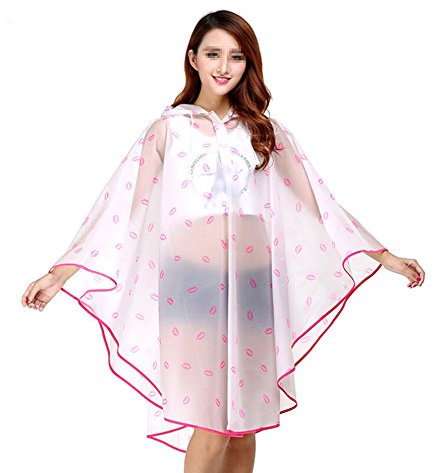 TININNA Femme Ponchos Pluie Manteau de Pluie Mode Veste Imperméable Cape EVA Transparent avec Capuche et Manches Coupe Vent Uni Rainwear pour Voyage,Camping,Randonnée,Vacances Blanc Rouge