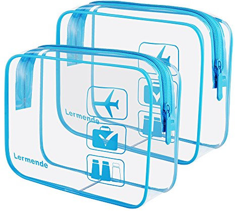 Lermende Trousse de toilette de voyage transparente pour articles de toilette, trousse de maquillage transparente pour femme, sac conforme à différentes tailles, bleu, Lot de 2, Trousse de toilette