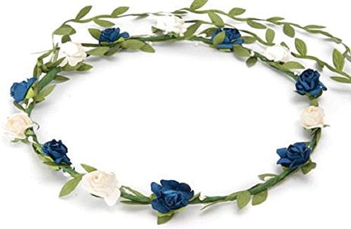 BFD One Ladies Girls Boho Floral Festival Flower Crown Head Band Garland One Size Wipe Clean With Dry Cloth Paper Flowers On Strong Wrapped Florist Wire 30 Colours (Blue And White)