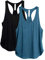 icyzone Yoga Sport Tank Top Damen Racerback Lauftop Fitness Running Shirt Oberteile, 2er Pack (L, Black/Denim)