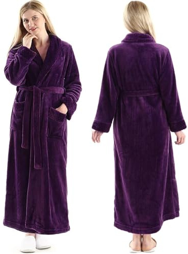 Oksun Dressing Gown Women Full Length Robe Plus Size Fleece Winter Warm Bathrobe, UK14-20(label XL) Purple