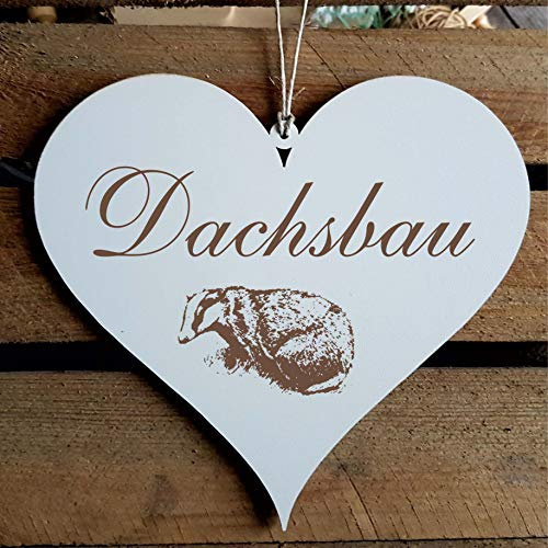 Schild Herz DACHSBAU ca. 13 x 12 cm - mit Motiv DACHS - Türschild Dekoschild Geschenk - Tiere Marder Natur Zuhause
