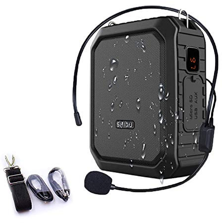 Portable Voice Amplifier, SHIDU Personal Voice Amplifier 18W with Wired Microphone Headset Waterproof Bluetooth Speaker Rechargeable PA System for Outdoors,Teachers,Shower,Beach,Tour Guide