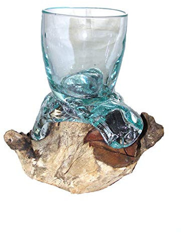 SAWA-ART Spezial Trink-Glas-Gefäß Whisky Glas auf Treibholz/Wurzelholz Wasserglas Trinkglas Dekoglas Designer-Glas Unikat spezielles Trinkgefäß Geschenkidee