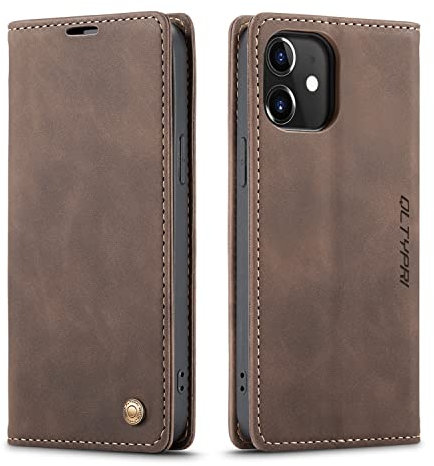 QLTYPRI Compatible with iPhone 12/iPhone 12 Pro Case, Vintage PU Leather Wallet Case Card Slot Kickstand Magnetic Flip Folio Book Phone Cover - Coffee Brown